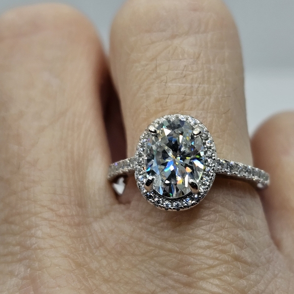 Certified GRA Moissanite Ring 18k White Gold over Sterling Silver Sz 7! New - Picture 4 of 7